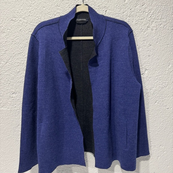 Eileen Fisher Merino Wool Blue Open Front Cardigan Size...